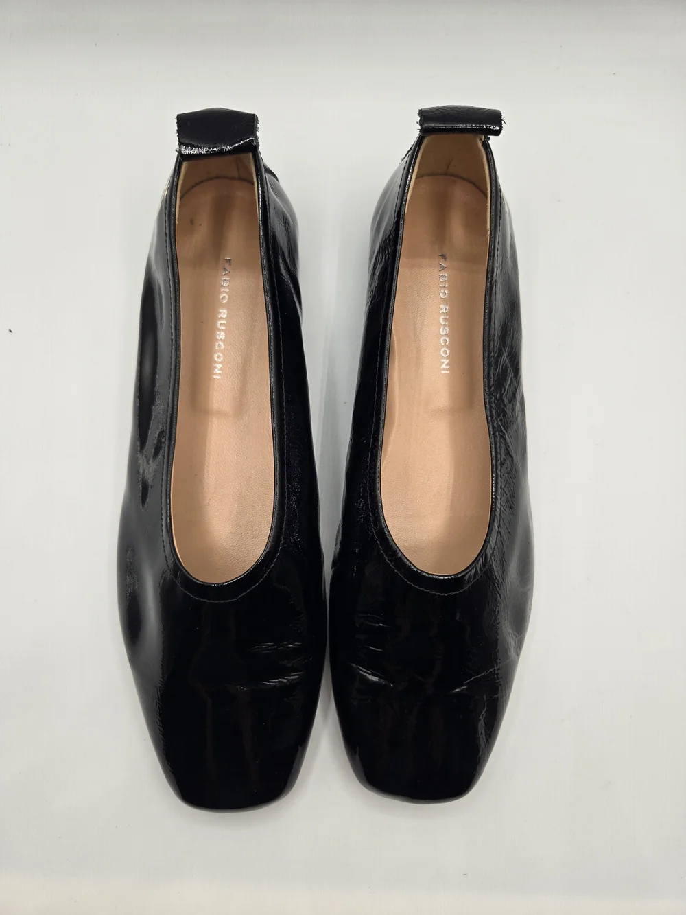Fabio Rusconi Black Patent Leather Square Toe Ballet Flats Shoes 39.5 Italy